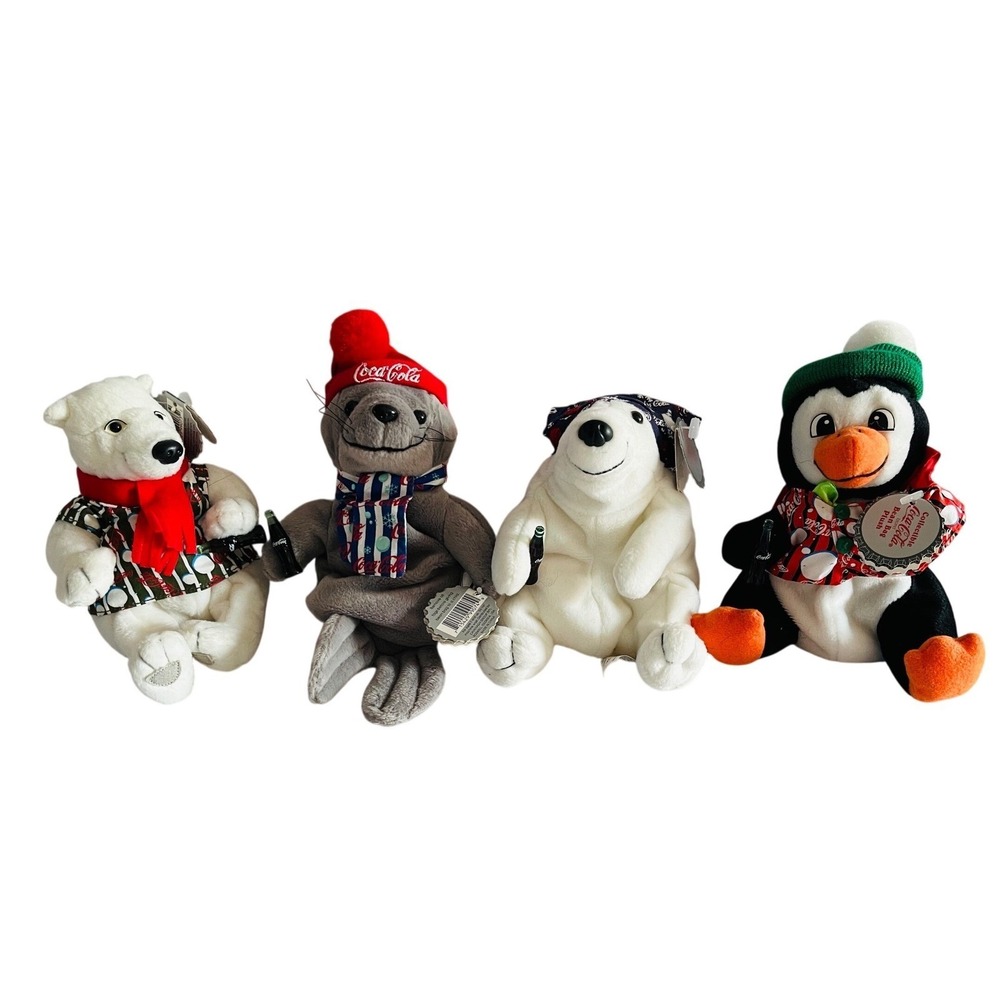 Vintage Coca-Cola Bean Bag Plush Lot - Polar Bear, Penguin, Seal - 1997-1999 NWT